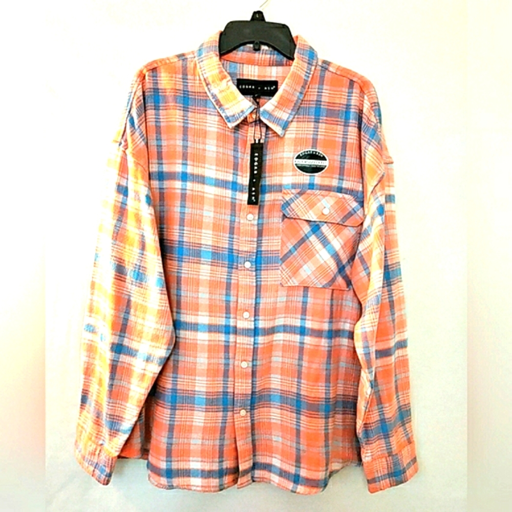 NWT Edgar & Ash oversized fit casual button up pleated shirt 100% cotton size L